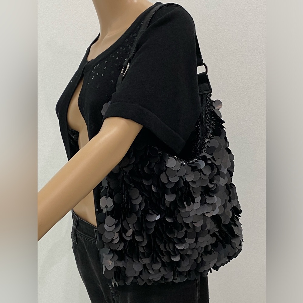 Adorable Black Hand/Shoulder Bag with Large Black Discs and Beads